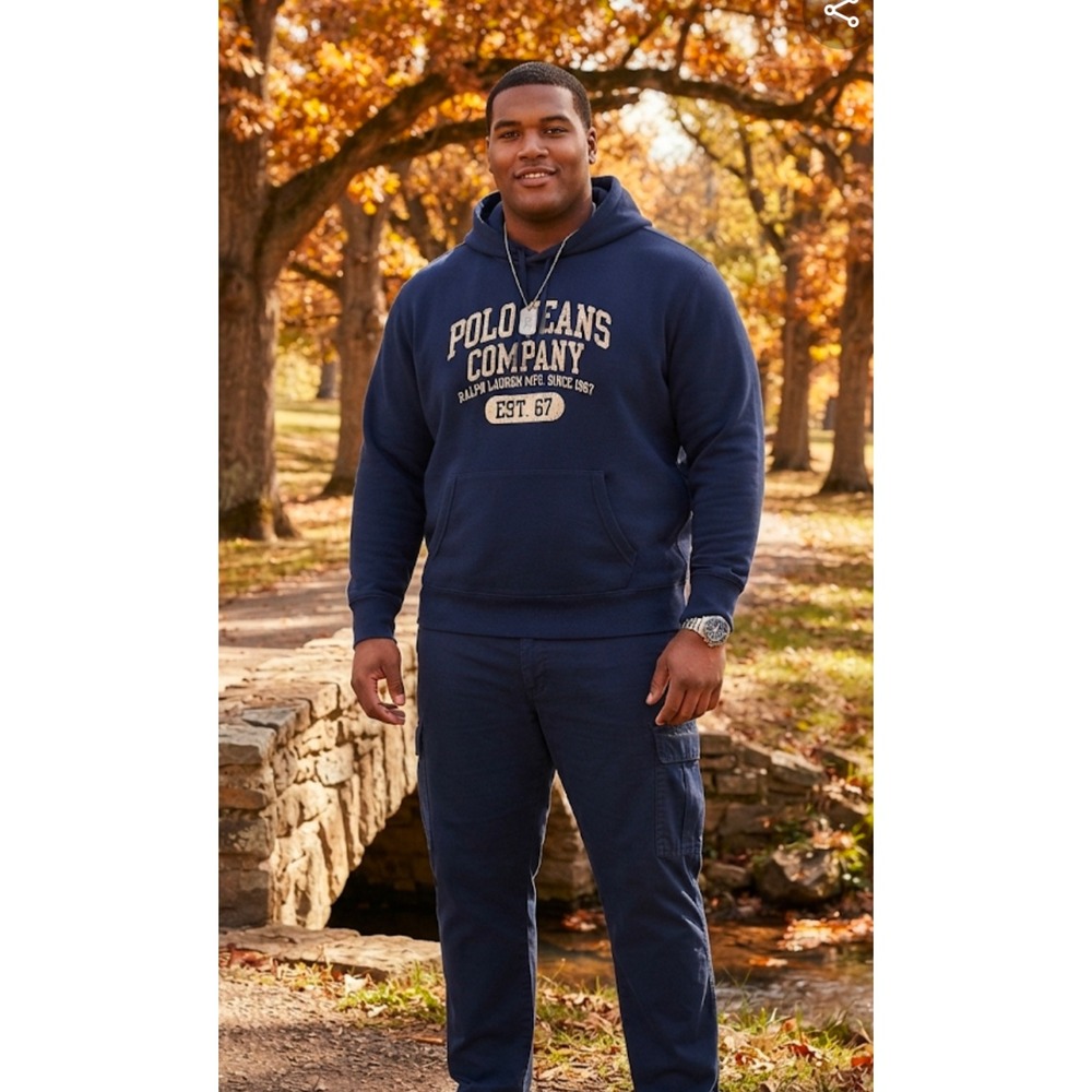 Polo Jeans Co Ralph Lauren Mens Navy Blue Graphic Hoodie Sweatshirt 3XT NEW